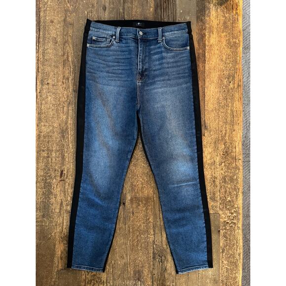 7 for all mankind The High Waist Ankle Skinny Two-Toned Jeans Size 32 - Picture 5 of 13
